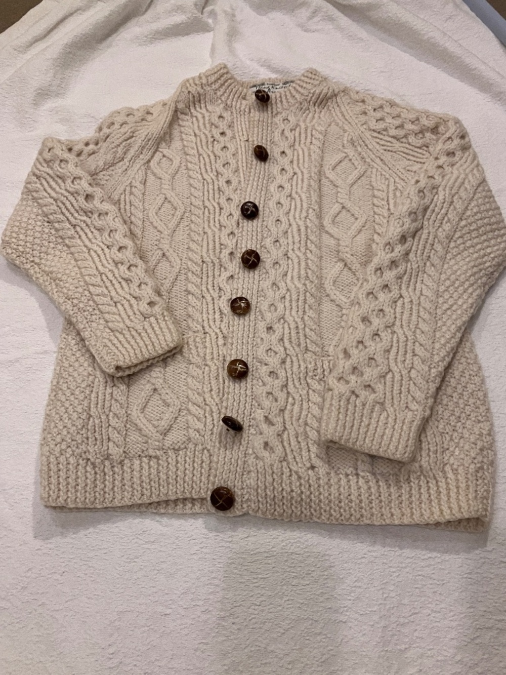 Handknit Fisherman Cardigan, Wool, S